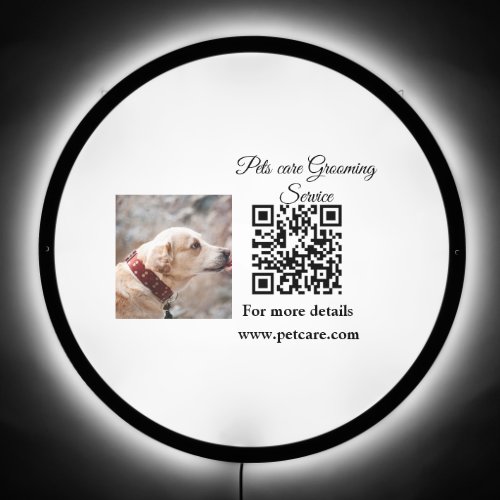 Pets care grooming service Q R code add name text LED Sign