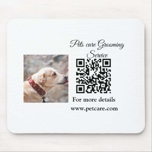 Pets care grooming service Q R code add name text Mouse Pad