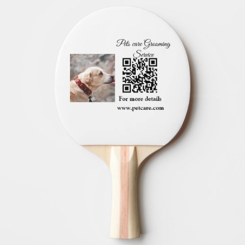 Pets care grooming service Q R code add name text Ping Pong Paddle