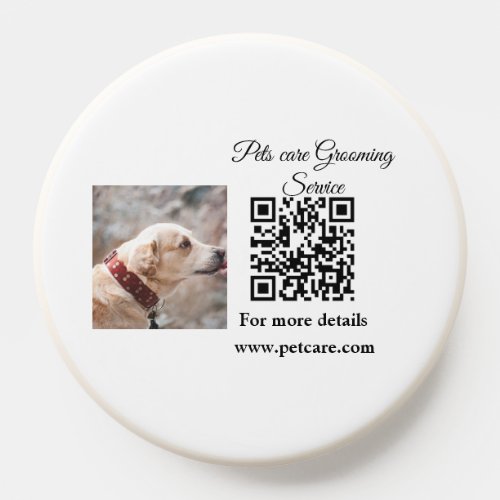 Pets care grooming service Q R code add name text PopSocket