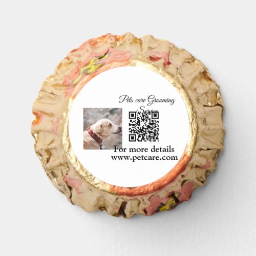 Pets care grooming service Q R code add name text Reeses Peanut Butter Cups