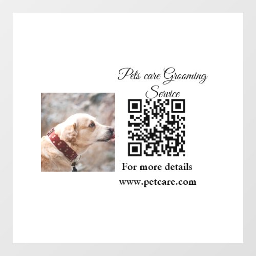 Pets care grooming service Q R code add name text Window Cling