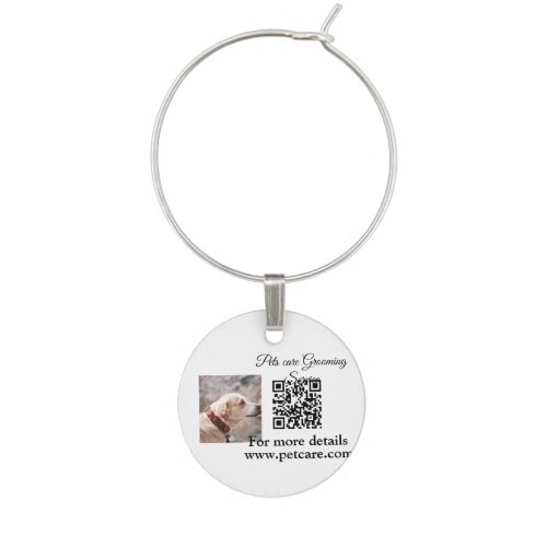 Pets care grooming service Q R code add name text Wine Charm