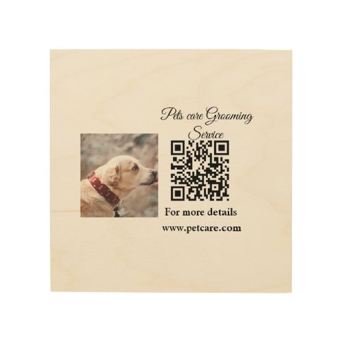 Pets care grooming service Q R code add name text Wood Wall Art