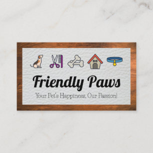 Pets Care Icons   Leather and Wood Business Card