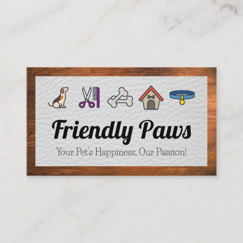 Pets Care Icons  Leather and Wood Business Card