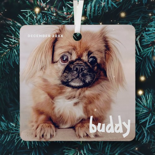 Pets Christmas Simple Cute Happy Holiday Greeting Metal Ornament