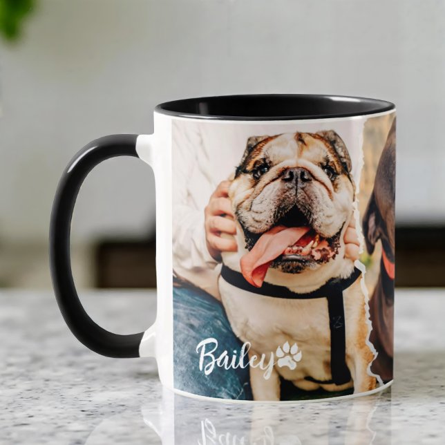 Pet's Cool Modern Simple Paper 3 Photo Template Mug (Creator Uploaded)