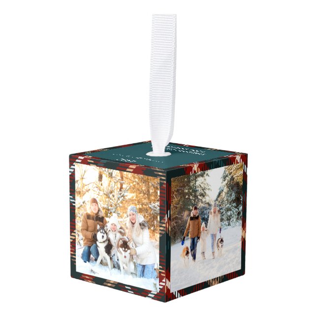 Pets Country Tartan Plaid 4 Photo Cube Ornament (Front Angled)