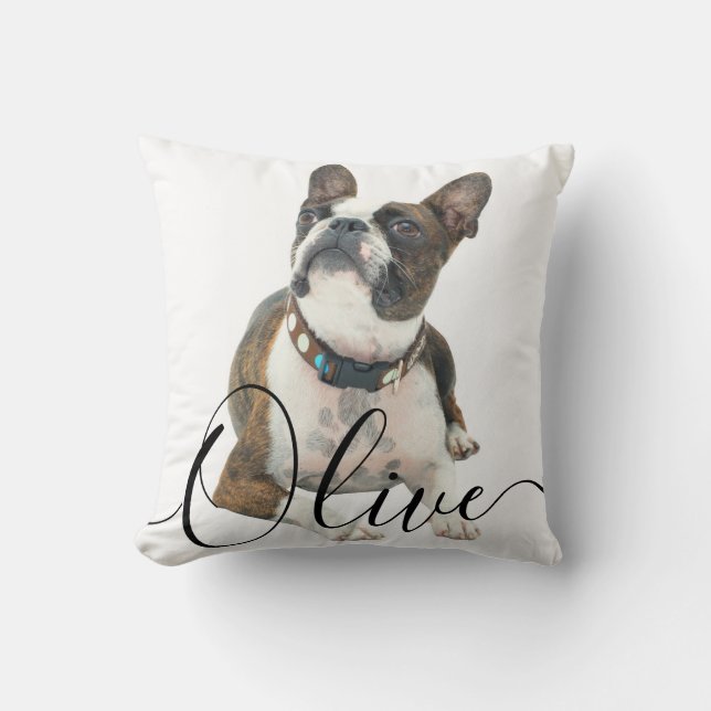 Pet's Custom Name and Photo Throw Pillow (Front)