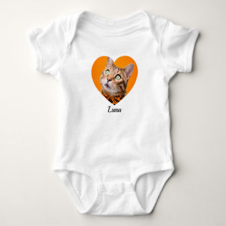 Pet's Cute Modern Typography Name and heart Photo Baby Bodysuit