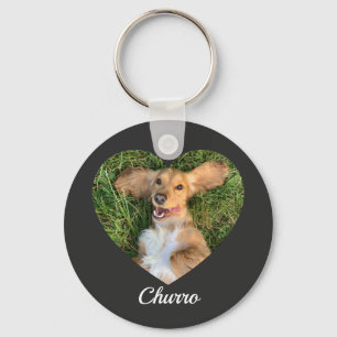 Pet's Cute Modern Typography Name and heart Photo Keychain