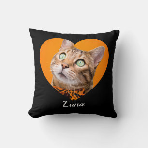 Pet's Cute Modern Typography Name and heart Photo Throw Pillow