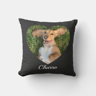 Pet's Cute Modern Typography Name and heart Photo Throw Pillow