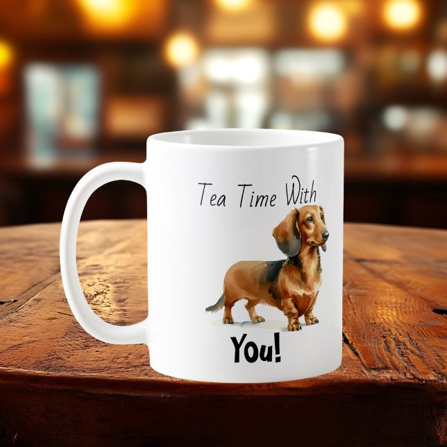 Pets Dachshund Browns 'Tea Time'  Personalize Coffee Mug (Creator Uploaded)