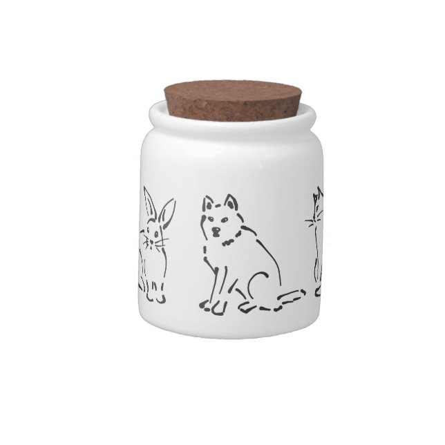 Pets Design: Cat, Bunny, Dog, Hamster sketches Candy Jar (Left)