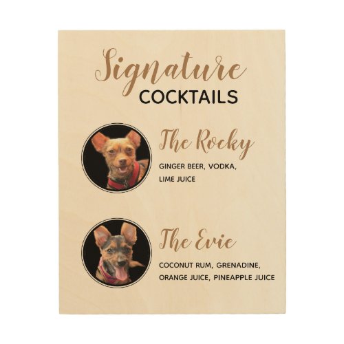 Pets Dogs Signature Drinks Wedding Cocktail Menu Wood Wall Art