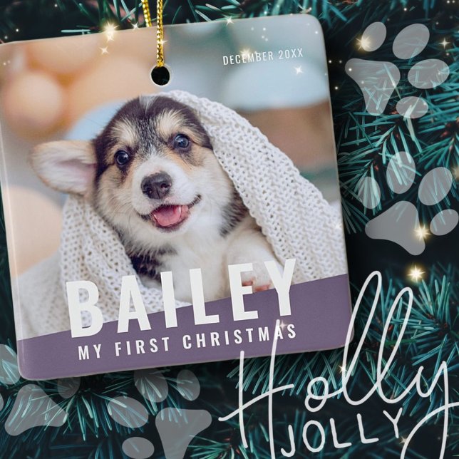 Pet's First Christmas Custom Modern Photo Year Ceramic Ornament (Creator Uploaded)