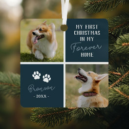 Pets First Christmas Forever Home Blue Photo Metal Ornament