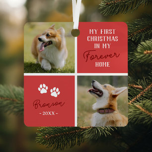 Pets First Christmas Forever Home Red Photo Metal Ornament