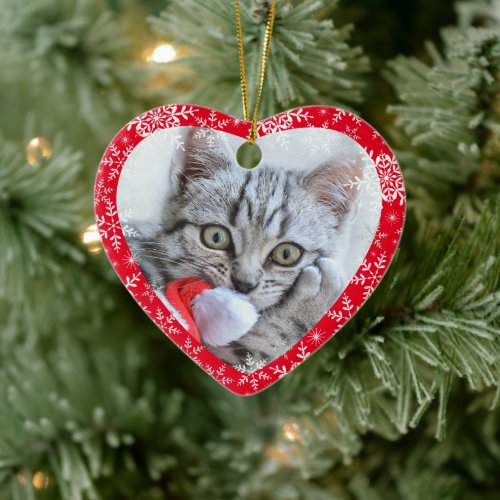 Pets First Christmas Glitter Snowflakes Heart Ceramic Ornament
