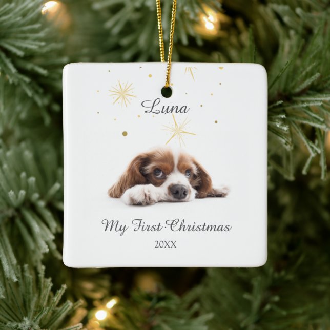 Pet's First Christmas In Forever Home Modern Ceramic Ornament (Tree)