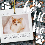 Pet's First Christmas In Forever Home Modern Chic Ceramic Ornament<br><div class="desc">Design is composed of modern chic typography with sans serif and serif font. Add a custom photo of adopted pet and year.</div>
