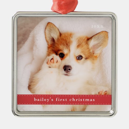 Pets First Christmas In Forever Home Modern Cute Metal Ornament