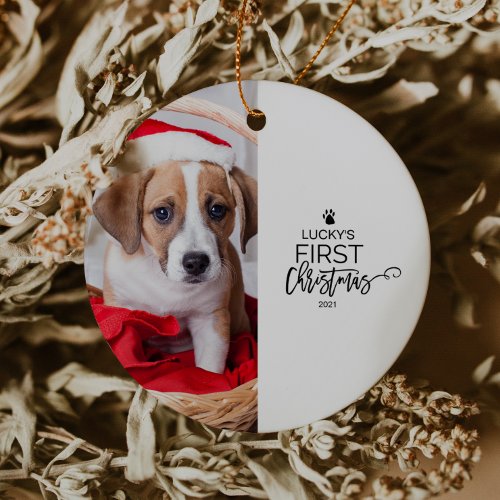 Pets First Christmas Photo Holiday Ceramic Ornament