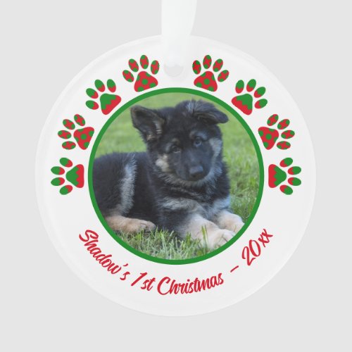 Pets First Christmas Photo Paw Print Red Ornament