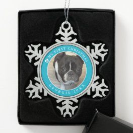 Pet's First Christmas Photo Snowflake Pewter Christmas Ornament