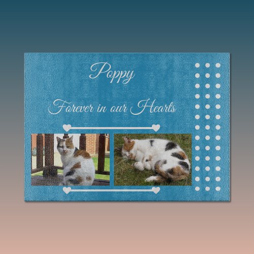 Pets Forever blue and white photo glass Cutting Board