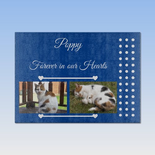 Pets Forever deep blue and white photo glass Cutting Board