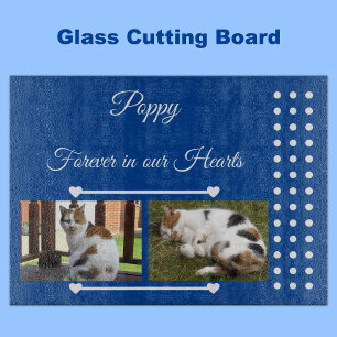 Pets Forever deep blue and white photo glass Cutting Board