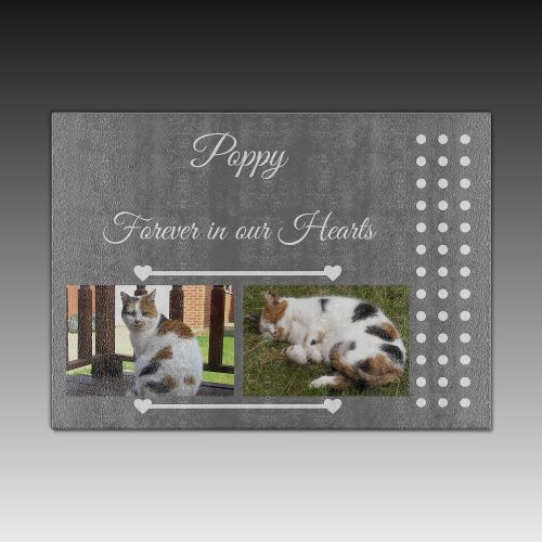 Pets Forever grey and white photo glass Cutting Board