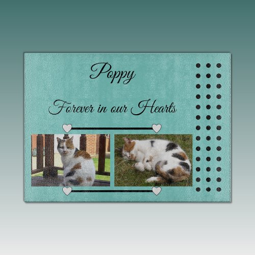 Pets Forever mint and black photo glass Cutting Board