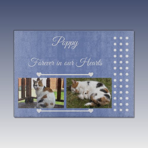 Pets Forever purple and white photo glass Cutting Board