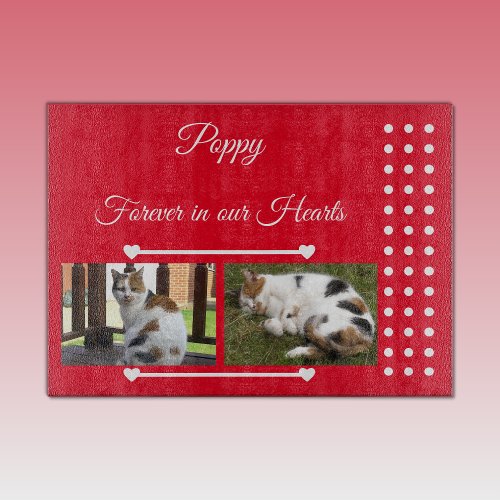 Pets Forever red and white photo glass Cutting Board