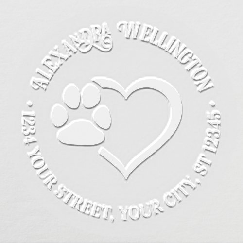 Pets Heart Paw Print Round Name Return Address Embosser