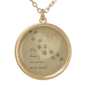 Pets leave Paw Prints on our Hearts Gold Plated Necklace