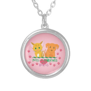 Pets Leave Pawprints on our Hearts Silver Plated Necklace
