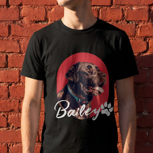 Pet's Modern Cool Red Typography Name and Photo T-Shirt