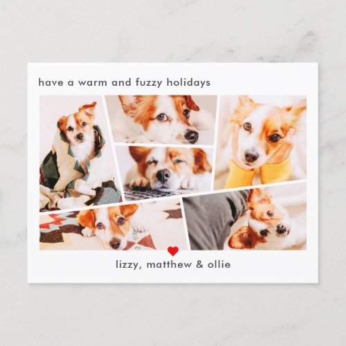 Pets Modern Simple Custom 6 Images Collage Photo Holiday Postcard