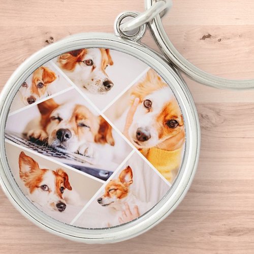 Pets Modern Simple Custom 6 Images Collage Photo Keychain