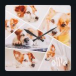 Pets Modern Simple Custom 6 Images Collage Photo Square Wall Clock<br><div class="desc">This simple and modern design is composed of sans serif typography. Add custom pet photo.</div>