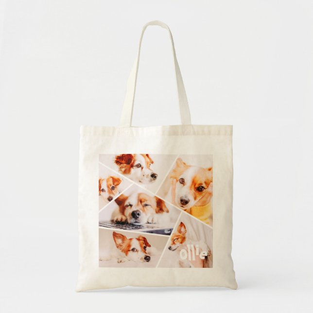 Pets Modern Simple Custom 6 Images Collage Photo Tote Bag (Front)