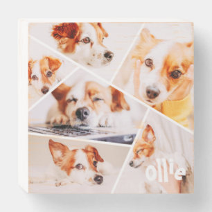 Pets Modern Simple Custom 6 Images Collage Photo Wooden Box Sign