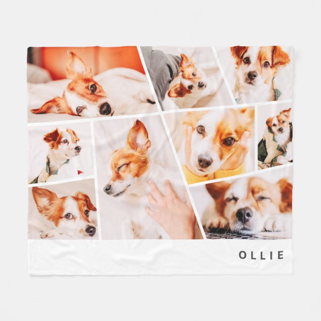 Pets Modern Simple Custom 9 Photos Collage Fleece Blanket (Front (Horizontal))