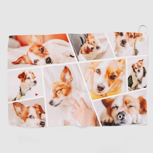 Pets Modern Simple Custom 9 Photos Collage Golf Towel (Horizontal)