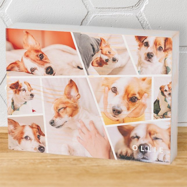 Pets Modern Simple Custom 9 Photos Collage Wooden Box Sign (Creator Uploaded)